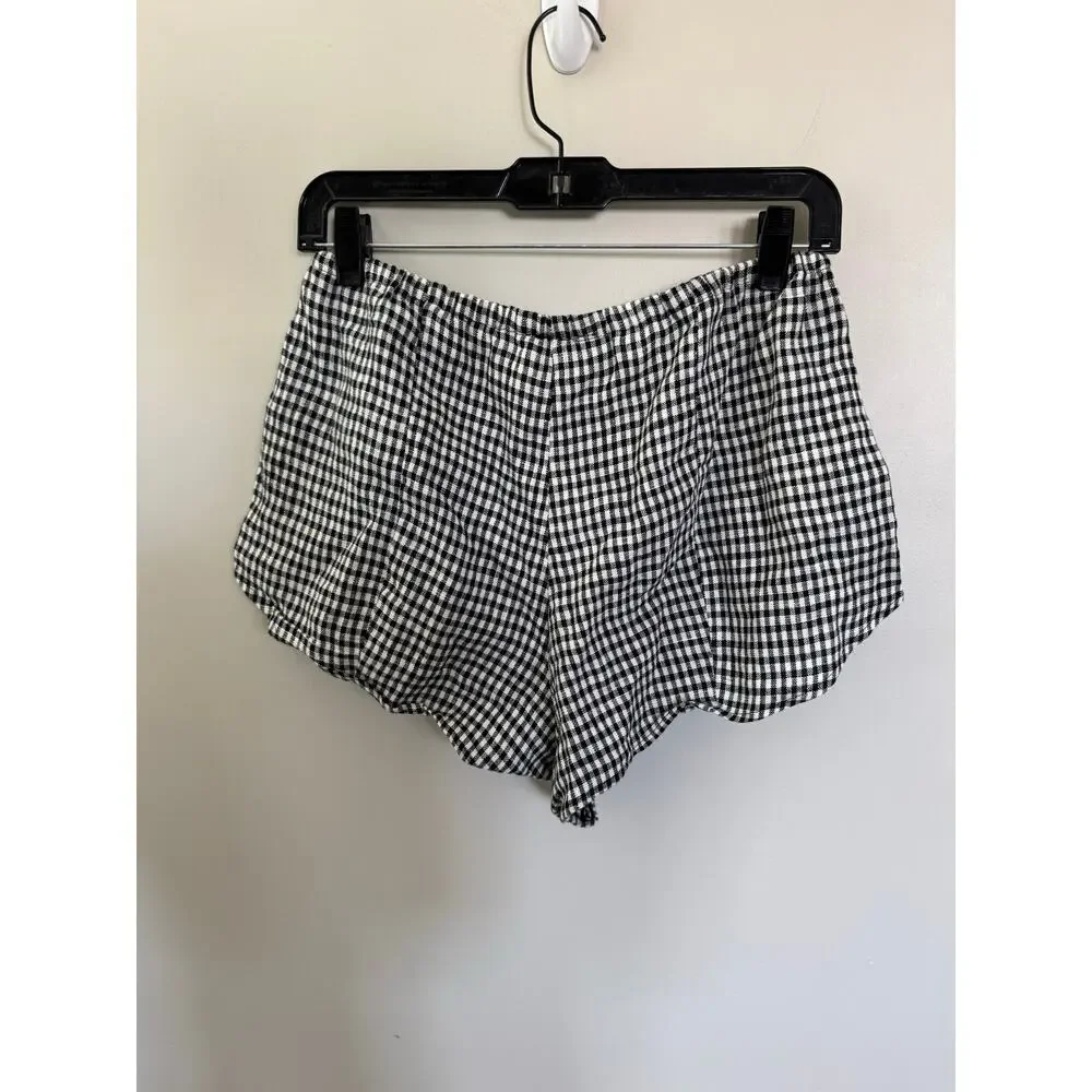 NWOT Reformation Tillie Linen Short in Black/White Check SZ S_6